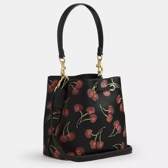 🍒 COACH Rowan Bucket Bag & Rowan Charm w/Sequin Cherry Print ✨Dust Bag Included - Picture 6 of 14